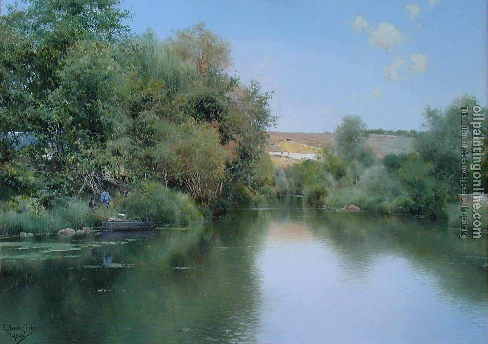 Emilio Sanchez-Perrier - Landscape with boat and men